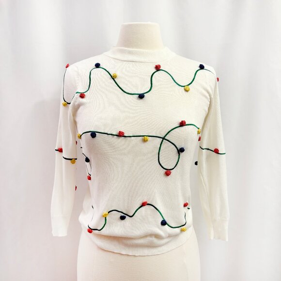 Modcloth Sweaters - Modcloth 3D Christmas lights cream crewneck sweater size Small